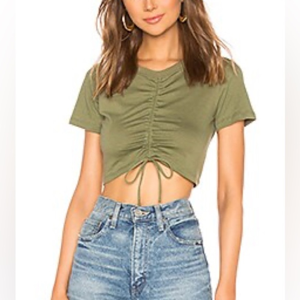 Revolve Lovers and Friends Jayme Tee in Olive Green Tie String Crop Top